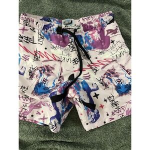 Fresh Prints Of Bel-Air Shorts 90's Colorful Graffiti Print Vintage Size M